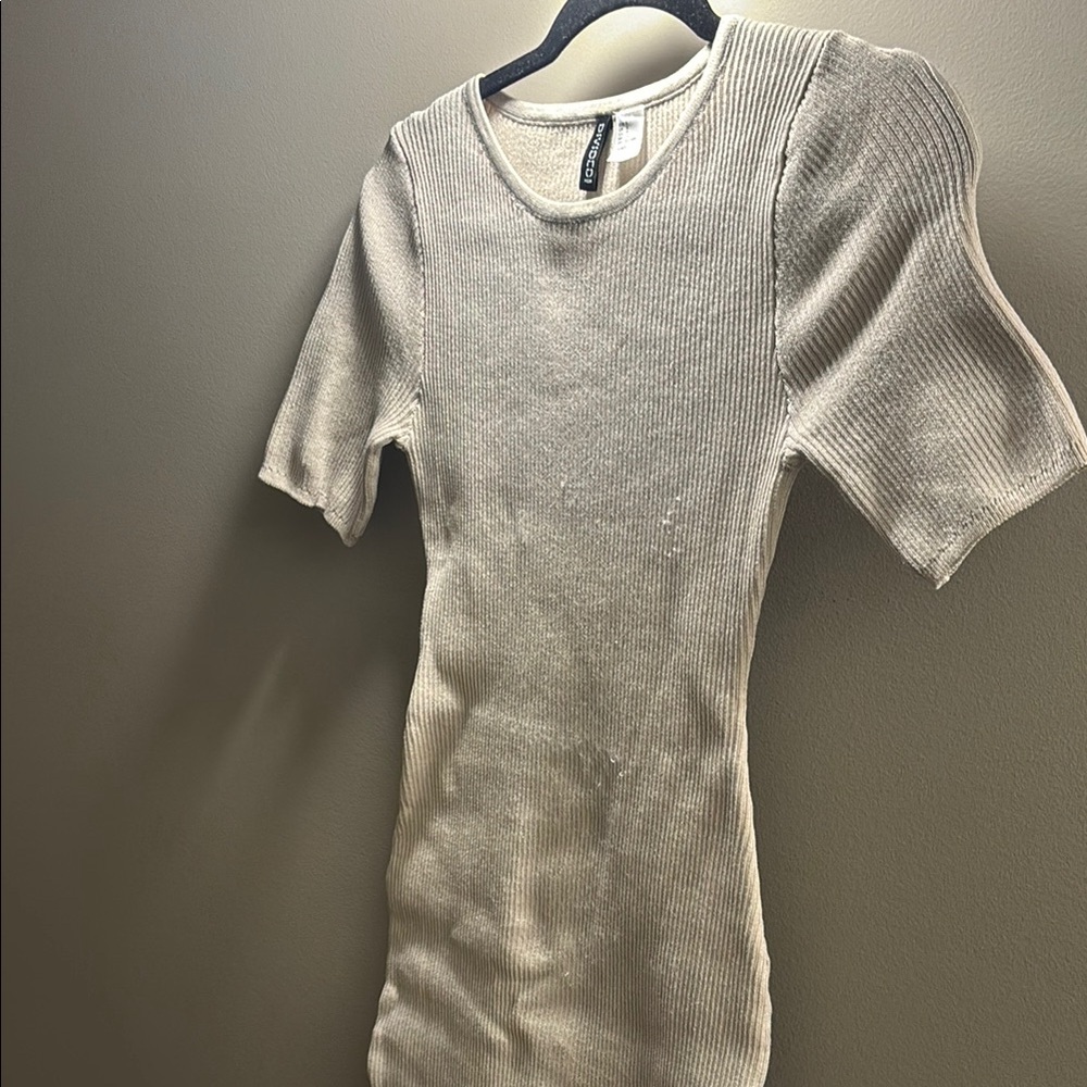 Taupe Ribbed Short Sleeve Sweater Dress